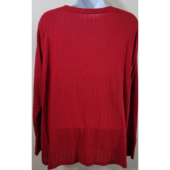 Cato Red Henley Round Neck Top 1X Plus Lightweight Soft Stretchy Long Sleeves - Picture 2 of 6